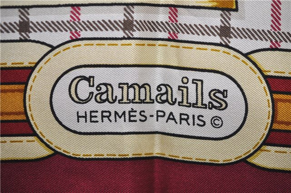 Authentic HERMES Carre 90 Scarf "Camails" Silk Bordeaux Red 5424D