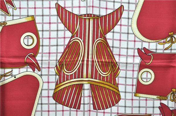 Authentic HERMES Carre 90 Scarf "Camails" Silk Bordeaux Red 5424D