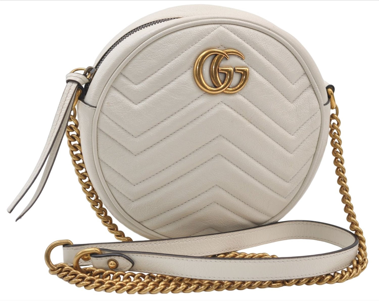 Authentic GUCCI GG Marmont Chain Shoulder Cross Bag Leather 550154 White 5424E