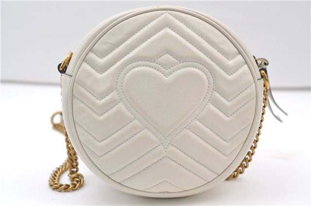 Authentic GUCCI GG Marmont Chain Shoulder Cross Bag Leather 550154 White 5424E