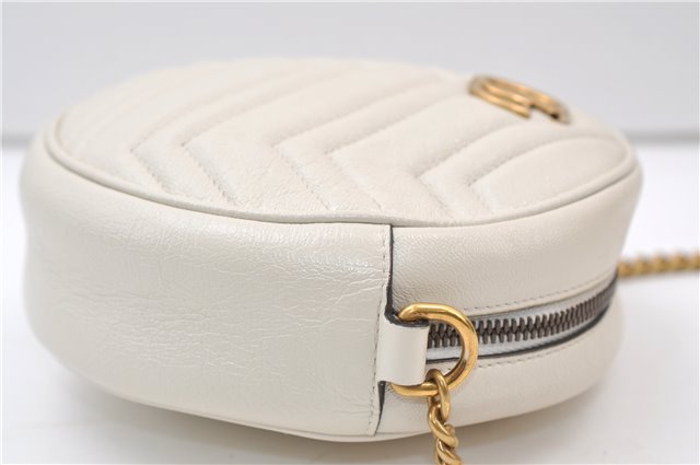 Authentic GUCCI GG Marmont Chain Shoulder Cross Bag Leather 550154 White 5424E