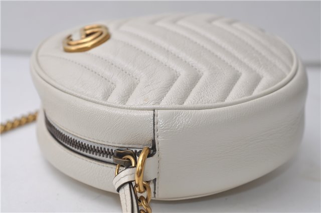 Authentic GUCCI GG Marmont Chain Shoulder Cross Bag Leather 550154 White 5424E