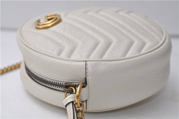 Authentic GUCCI GG Marmont Chain Shoulder Cross Bag Leather 550154 White 5424E