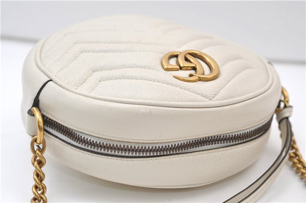 Authentic GUCCI GG Marmont Chain Shoulder Cross Bag Leather 550154 White 5424E