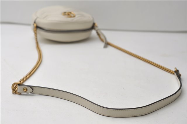 Authentic GUCCI GG Marmont Chain Shoulder Cross Bag Leather 550154 White 5424E