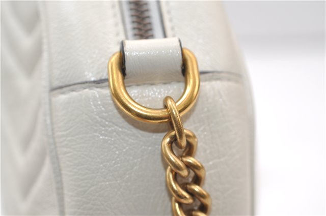 Authentic GUCCI GG Marmont Chain Shoulder Cross Bag Leather 550154 White 5424E