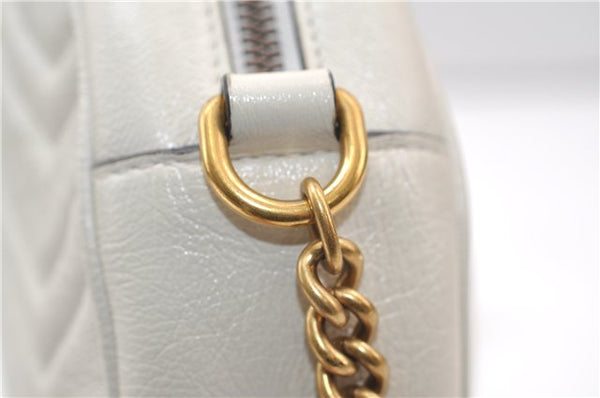 Authentic GUCCI GG Marmont Chain Shoulder Cross Bag Leather 550154 White 5424E