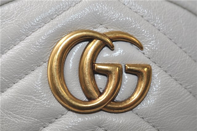 Authentic GUCCI GG Marmont Chain Shoulder Cross Bag Leather 550154 White 5424E