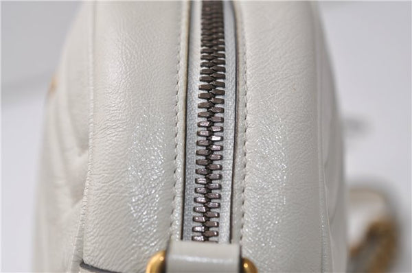 Authentic GUCCI GG Marmont Chain Shoulder Cross Bag Leather 550154 White 5424E