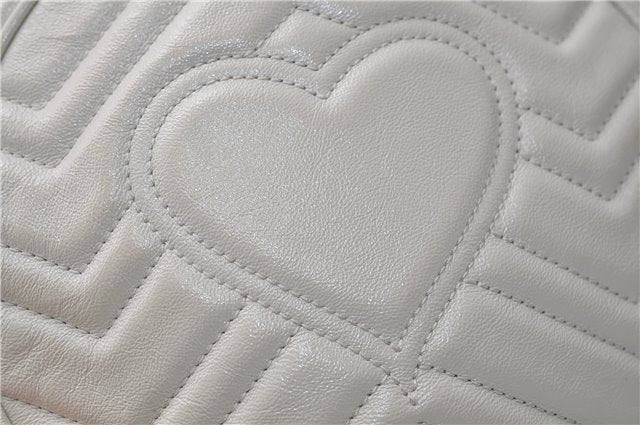 Authentic GUCCI GG Marmont Chain Shoulder Cross Bag Leather 550154 White 5424E