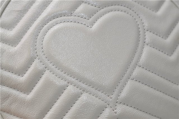 Authentic GUCCI GG Marmont Chain Shoulder Cross Bag Leather 550154 White 5424E