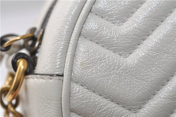 Authentic GUCCI GG Marmont Chain Shoulder Cross Bag Leather 550154 White 5424E