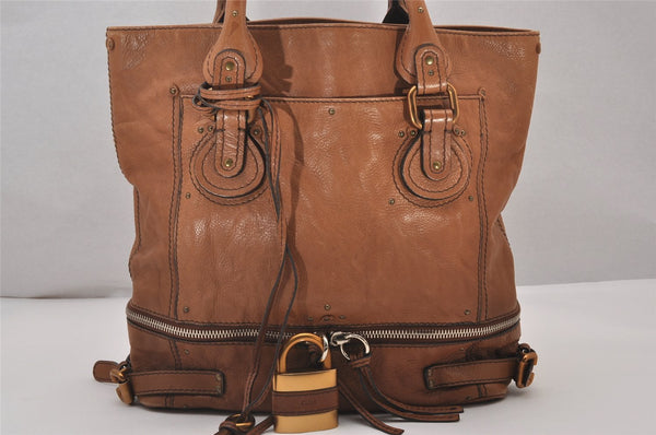 Authentic Chloe Paddington Vintage Leather Shoulder Hand Tote Bag Brown 5424I