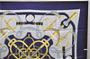 Authentic HERMES Carre 90 Scarf "Eperon d'or" Silk Navy 5425D