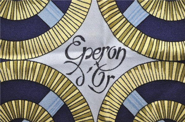 Authentic HERMES Carre 90 Scarf "Eperon d'or" Silk Navy 5425D