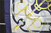 Authentic HERMES Carre 90 Scarf "Eperon d'or" Silk Navy 5425D
