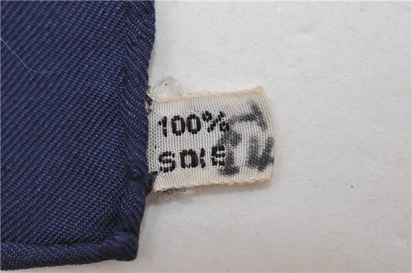 Authentic HERMES Carre 90 Scarf "Eperon d'or" Silk Navy 5425D