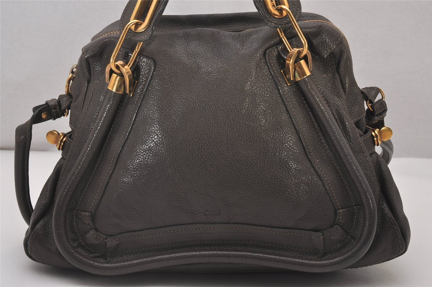 Authentic Chloe Vintage Paraty Medium 2Way Shoulder Hand Bag Leather Gray 5426I