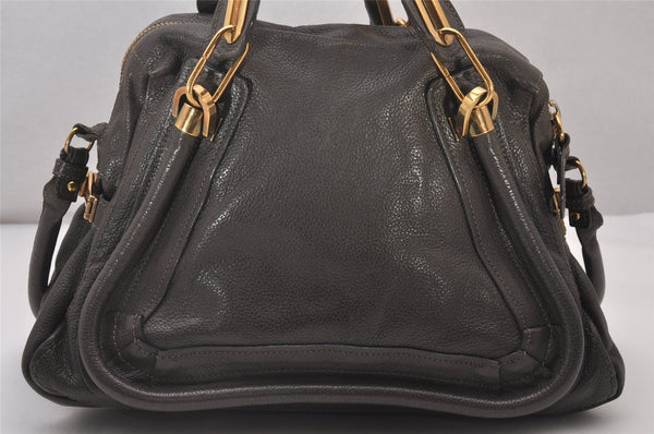 Authentic Chloe Vintage Paraty Medium 2Way Shoulder Hand Bag Leather Gray 5426I