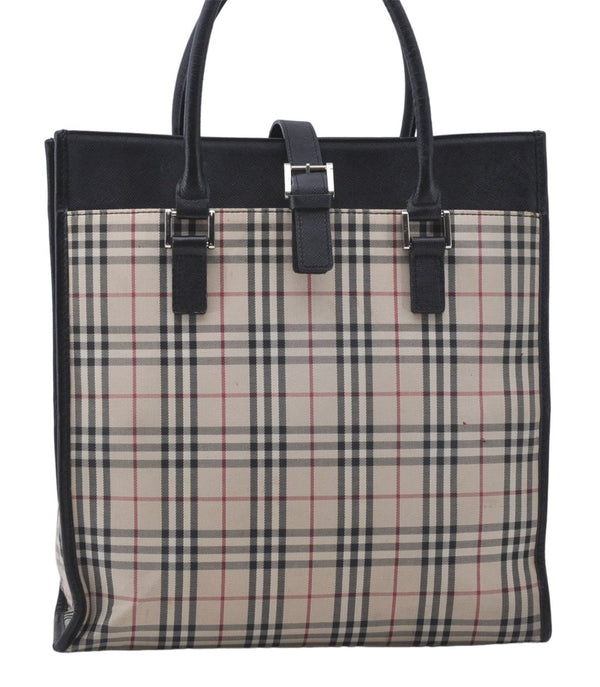 Authentic BURBERRY Check Shoulder Hand Bag Canvas Leather Beige Black 5429D