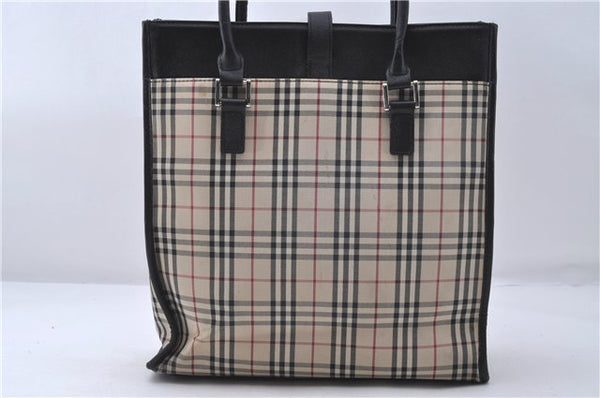 Authentic BURBERRY Check Shoulder Hand Bag Canvas Leather Beige Black 5429D