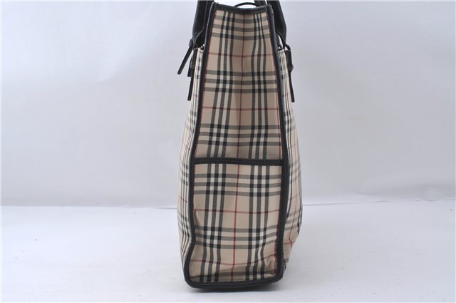 Authentic BURBERRY Check Shoulder Hand Bag Canvas Leather Beige Black 5429D