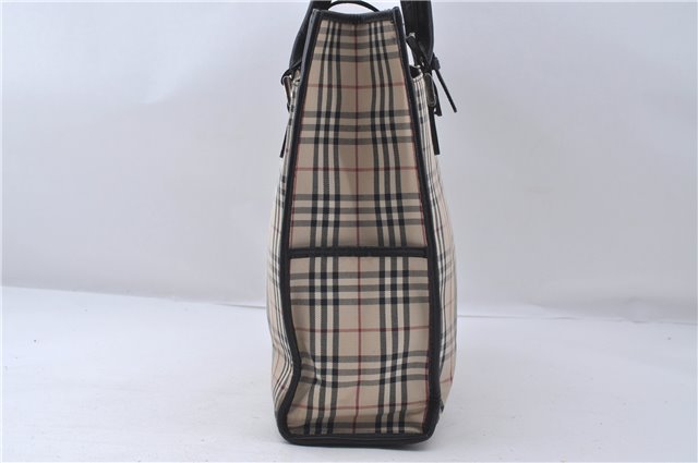 Authentic BURBERRY Check Shoulder Hand Bag Canvas Leather Beige Black 5429D