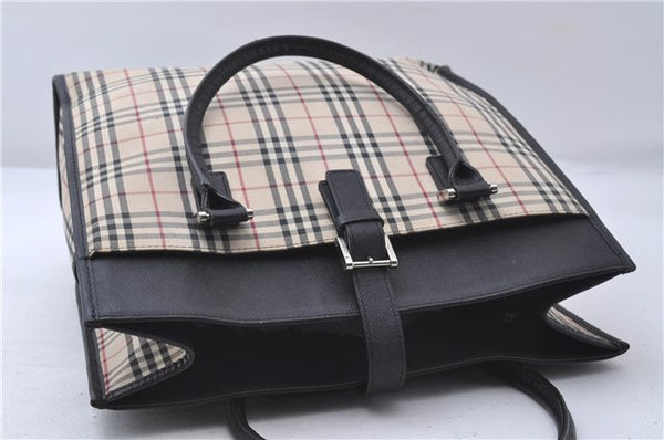 Authentic BURBERRY Check Shoulder Hand Bag Canvas Leather Beige Black 5429D