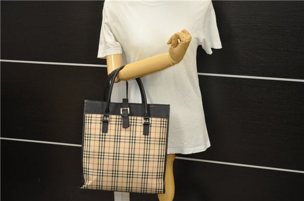 Authentic BURBERRY Check Shoulder Hand Bag Canvas Leather Beige Black 5429D