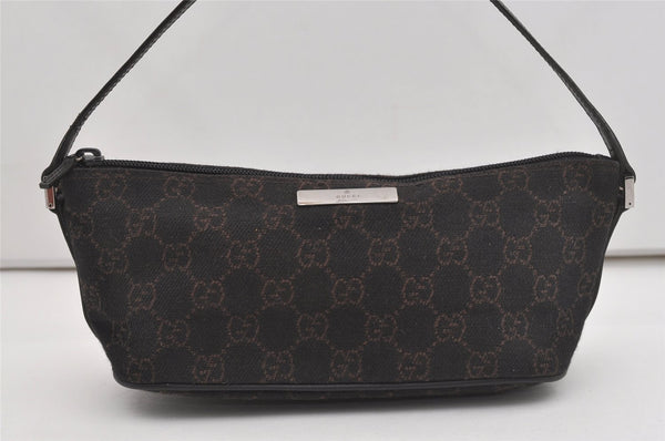 Authentic GUCCI Hand Bag Pouch Purse GG Canvas Leather 07198 Black 5429I