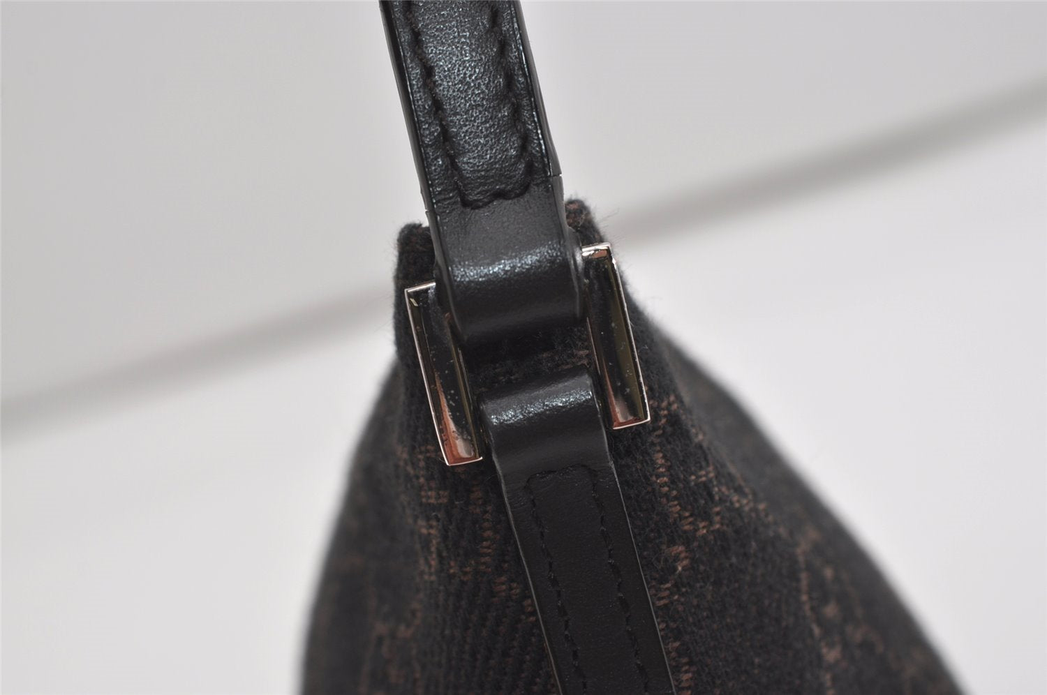 Authentic GUCCI Hand Bag Pouch Purse GG Canvas Leather 07198 Black 5429I