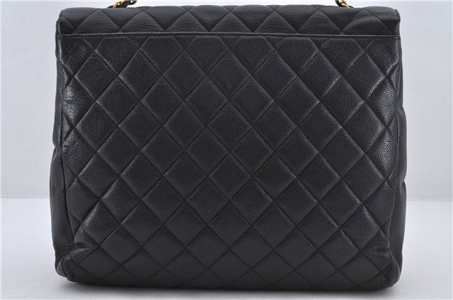 Authentic CHANEL Caviar Skin Turnlock Matelasse Shoulder Hand Bag Black 5430E