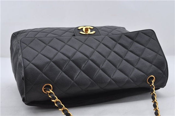 Authentic CHANEL Caviar Skin Turnlock Matelasse Shoulder Hand Bag Black 5430E