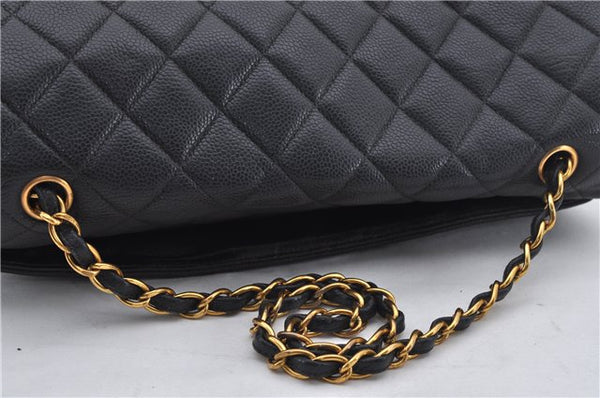 Authentic CHANEL Caviar Skin Turnlock Matelasse Shoulder Hand Bag Black 5430E