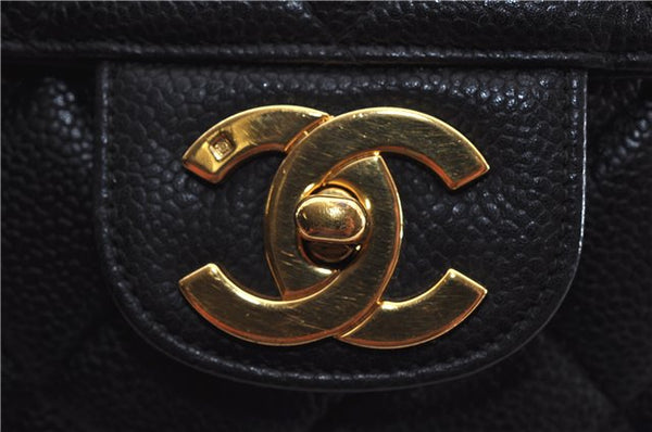 Authentic CHANEL Caviar Skin Turnlock Matelasse Shoulder Hand Bag Black 5430E