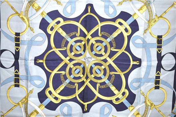 Authentic HERMES Carre 90 Scarf "Eperon d'or" Silk Navy 5431D