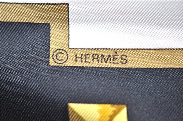 Authentic HERMES Carre 90 Scarf Key Tassel Motif Silk Black 5432D