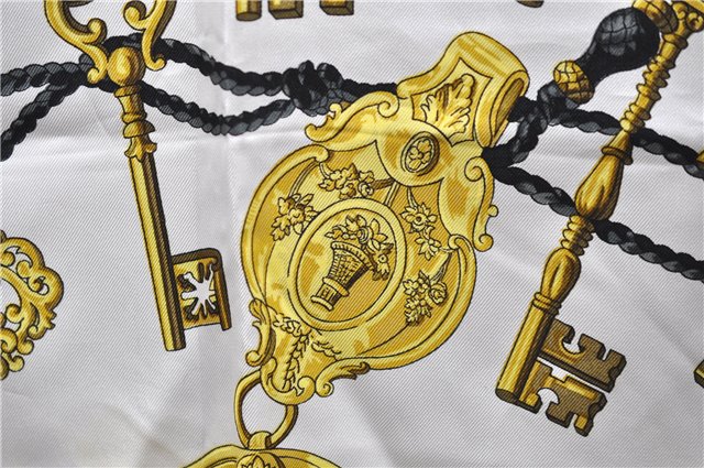 Authentic HERMES Carre 90 Scarf Key Tassel Motif Silk Black 5432D