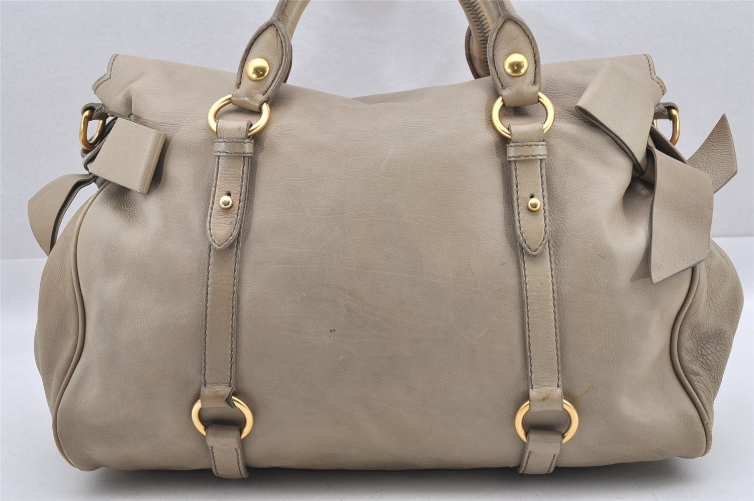 Authentic MIU MIU Vintage Leather 2Way Shoulder Hand Bag Beige 5432I