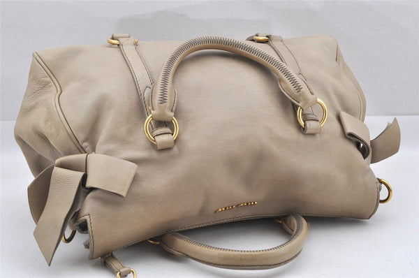 Authentic MIU MIU Vintage Leather 2Way Shoulder Hand Bag Beige 5432I