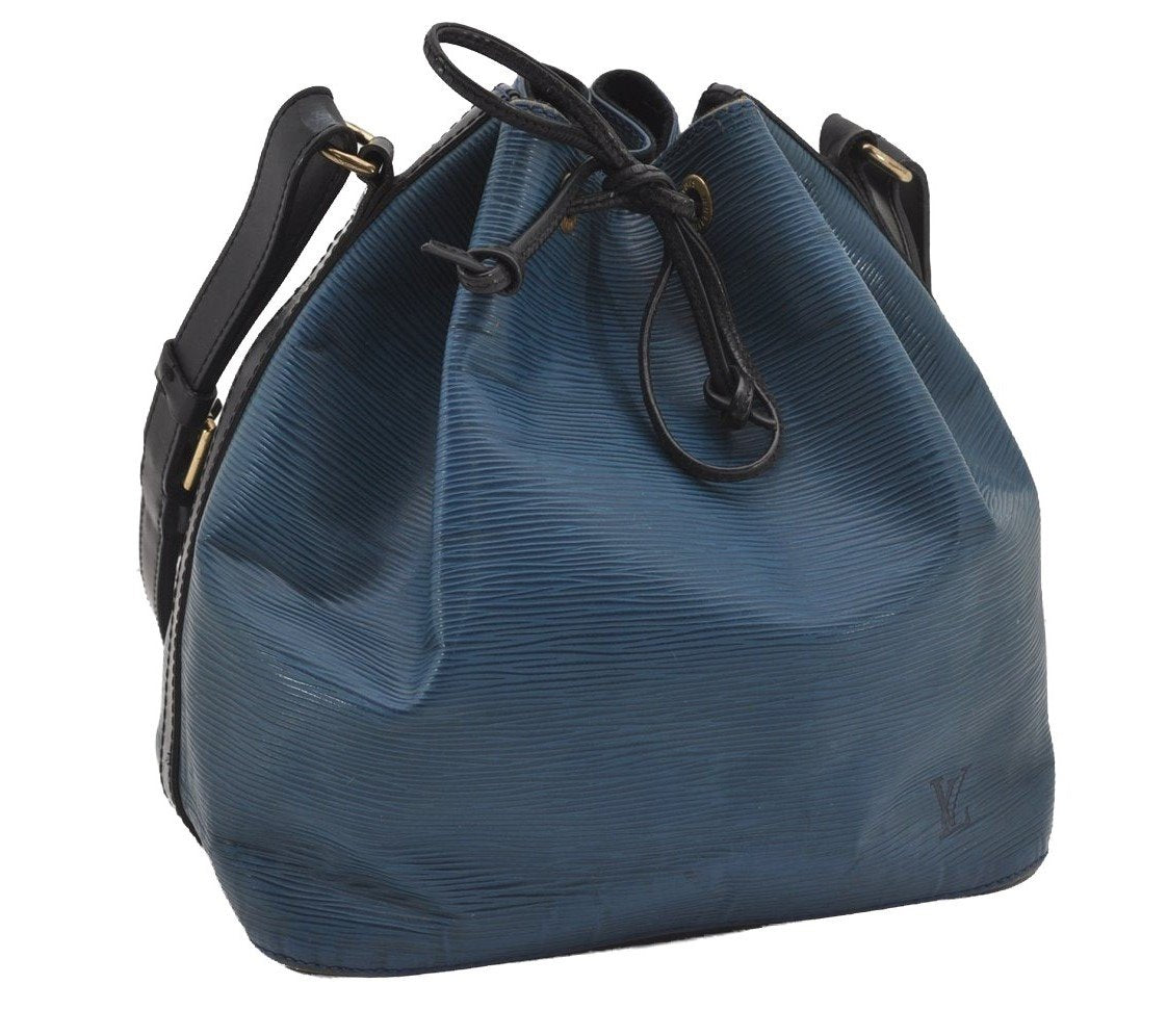 Authentic Louis Vuitton Epi Petit Noe Bi-color Blue x Black Drawstring Bag 5434I