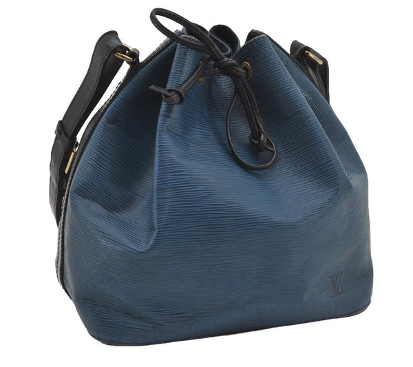 Authentic Louis Vuitton Epi Petit Noe Bi-color Blue x Black Drawstring Bag 5434I