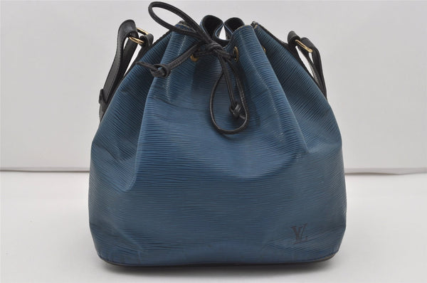 Authentic Louis Vuitton Epi Petit Noe Bi-color Blue x Black Drawstring Bag 5434I