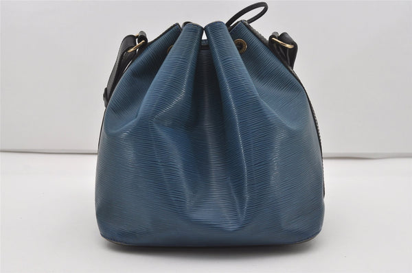 Authentic Louis Vuitton Epi Petit Noe Bi-color Blue x Black Drawstring Bag 5434I