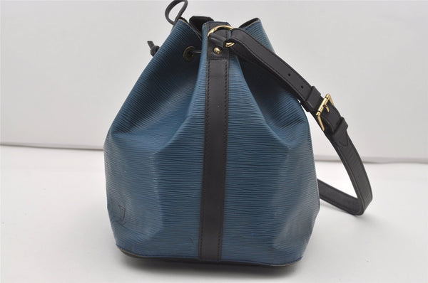 Authentic Louis Vuitton Epi Petit Noe Bi-color Blue x Black Drawstring Bag 5434I
