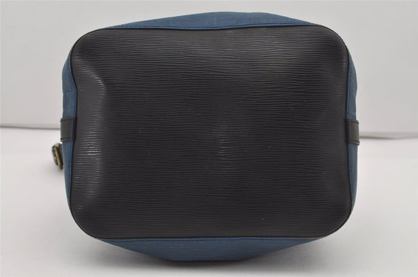 Authentic Louis Vuitton Epi Petit Noe Bi-color Blue x Black Drawstring Bag 5434I