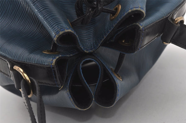 Authentic Louis Vuitton Epi Petit Noe Bi-color Blue x Black Drawstring Bag 5434I