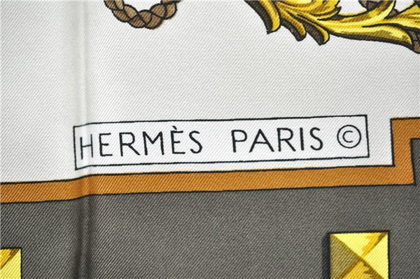 Authentic HERMES Carre 90 Scarf "LES CLES" Silk Brown 5436D