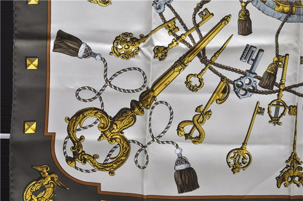 Authentic HERMES Carre 90 Scarf "LES CLES" Silk Brown 5436D