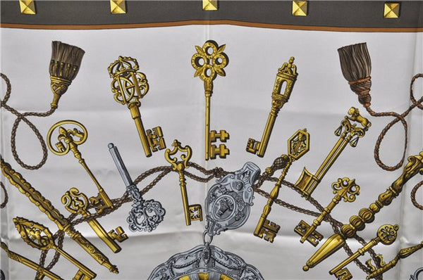 Authentic HERMES Carre 90 Scarf "LES CLES" Silk Brown 5436D